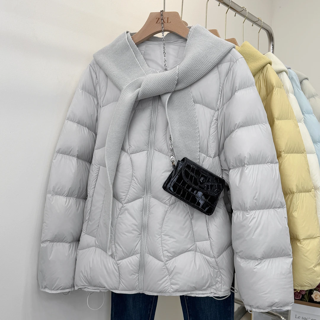 针织连帽可拆90白鸭绒保暖羽绒服女款2025冬季设计感抽绳加厚外套