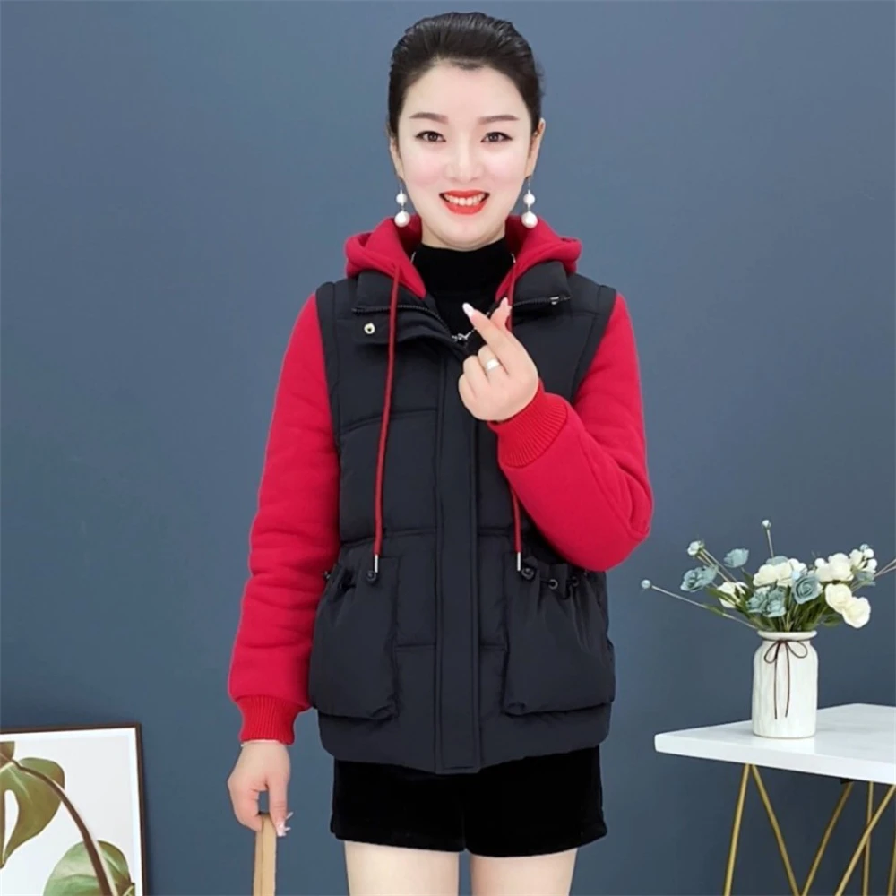 休闲百搭假两件棉服外套女秋冬新款时尚保暖连帽外套时尚洋气棉衣