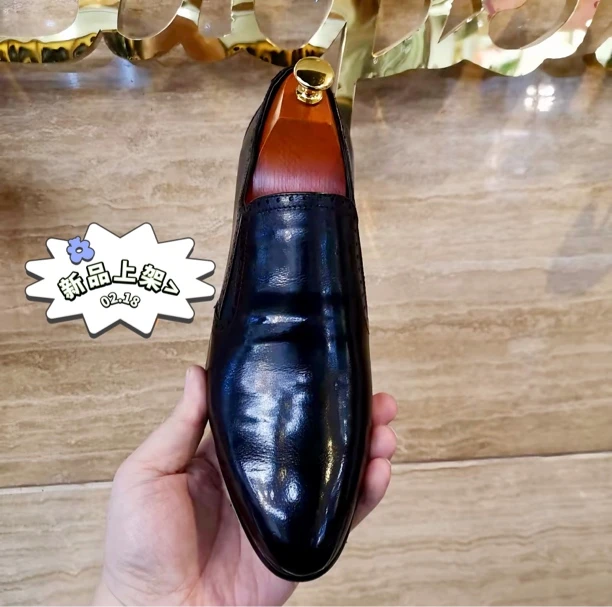 35码起懒人套脚小尖头英伦韩版休闲商务男士正装皮鞋时尚真皮单鞋