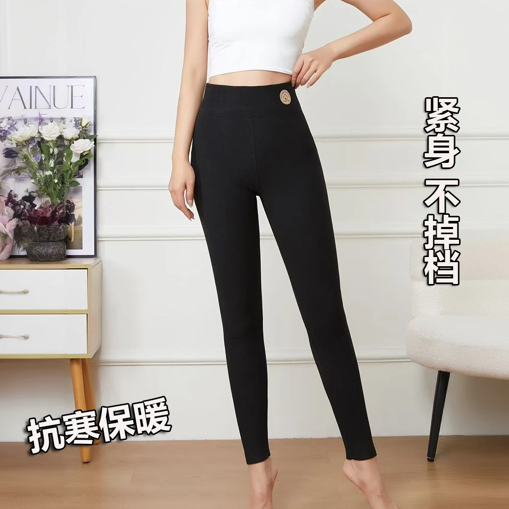 冬季加绒加厚透气高腰收腹打底裤女外穿奥利绒螺纹紧身保暖裤棉裤
