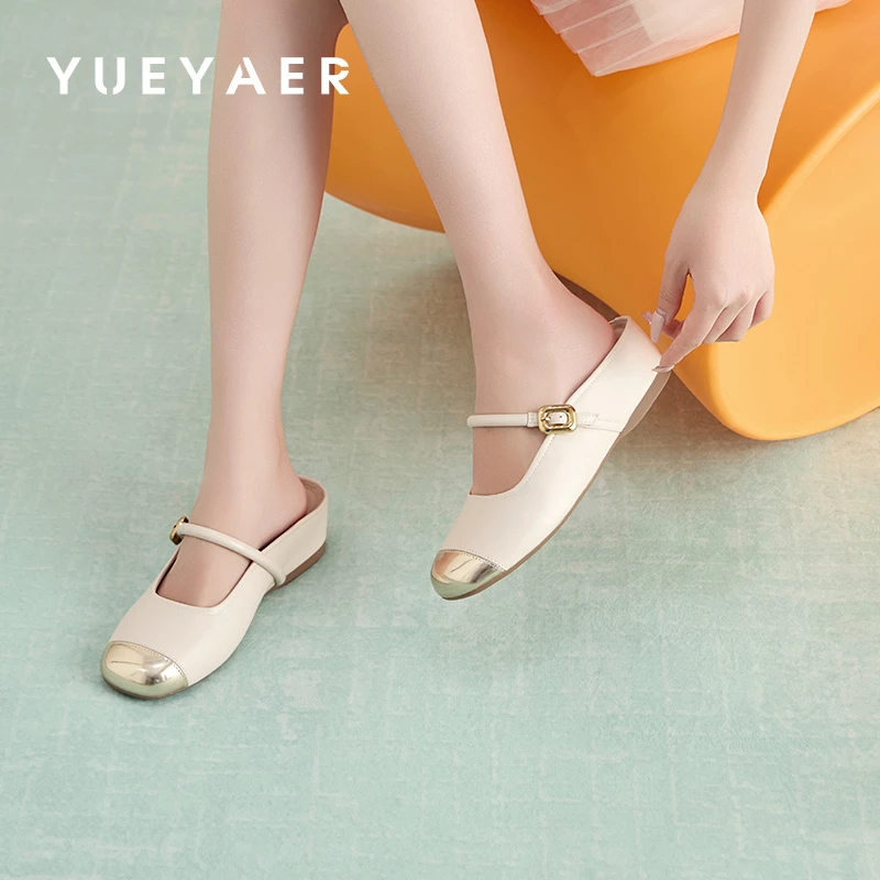 月芽儿配裙子凉拖女2025春夏季新款撞色拼接穆勒包头玛丽珍半拖鞋