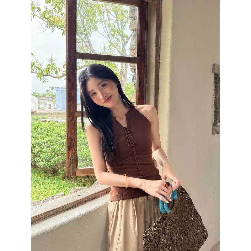 JIAHUI 韩系松弛感穿搭套装针织吊带背心女夏季开叉休闲裤两件套