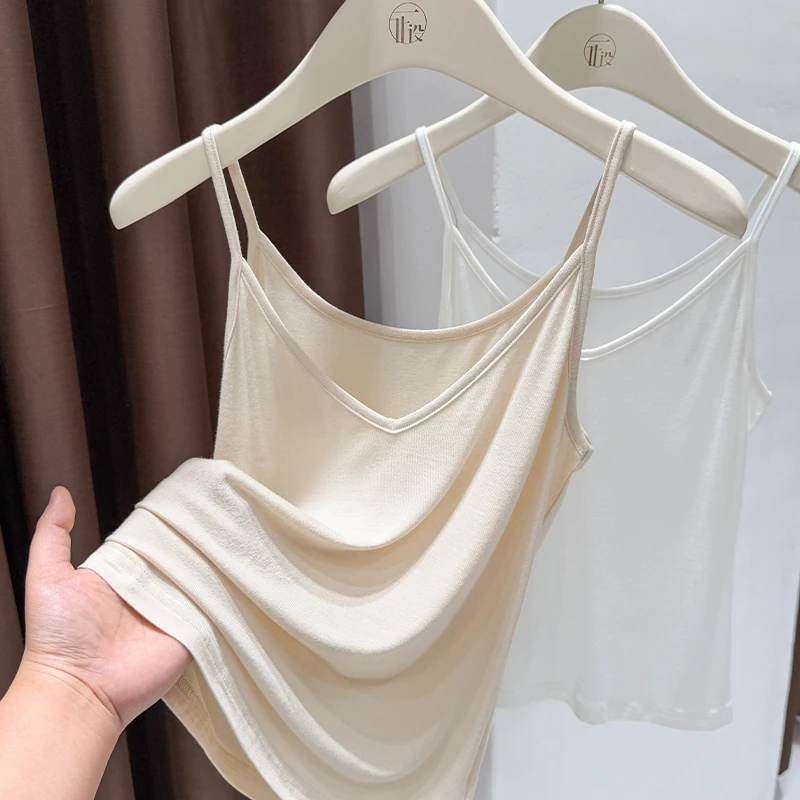 简约V领细肩带吊带背心夏季新款软糯针织修身上衣薄款防走光内搭