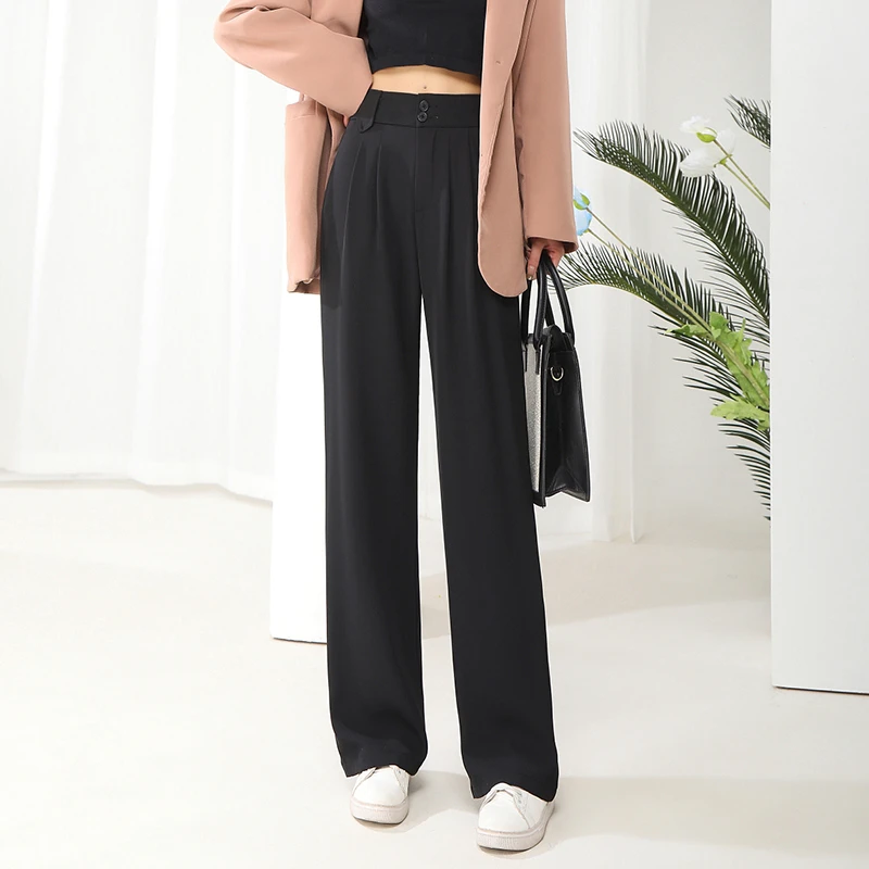 时尚窄版阔腿裤女春夏新款高腰直筒休闲裤子垂坠感西装拖地裤