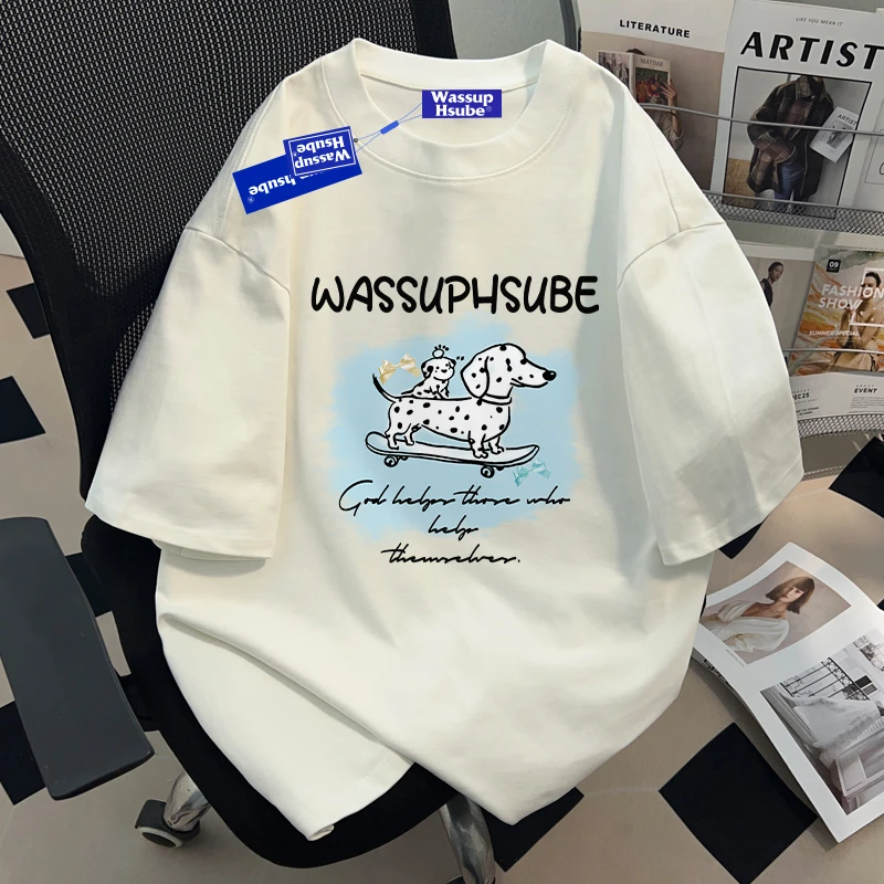 WASSUP HSUBE短袖T恤夏季2025新款趣味休闲ins情侣装圆领半袖上衣