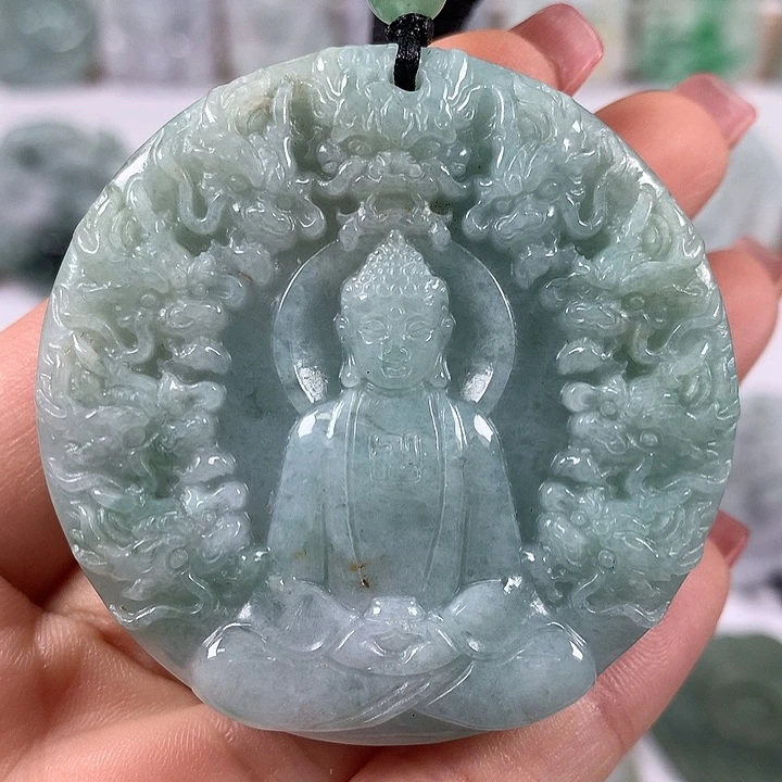 翡翠未镶嵌颈饰九龙大日如来两面工艺洒黄翡福利