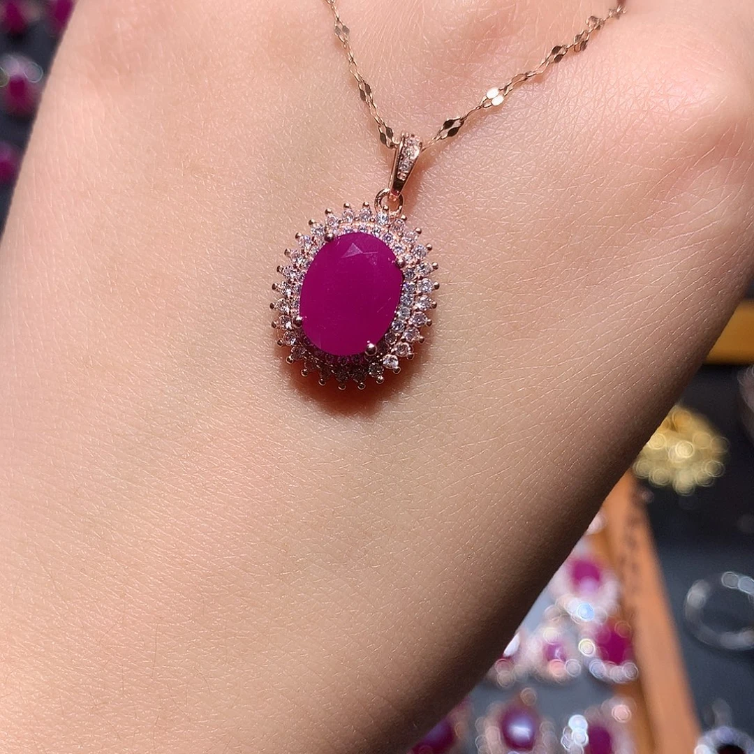 红宝石银S925镶嵌吊坠(赠链)