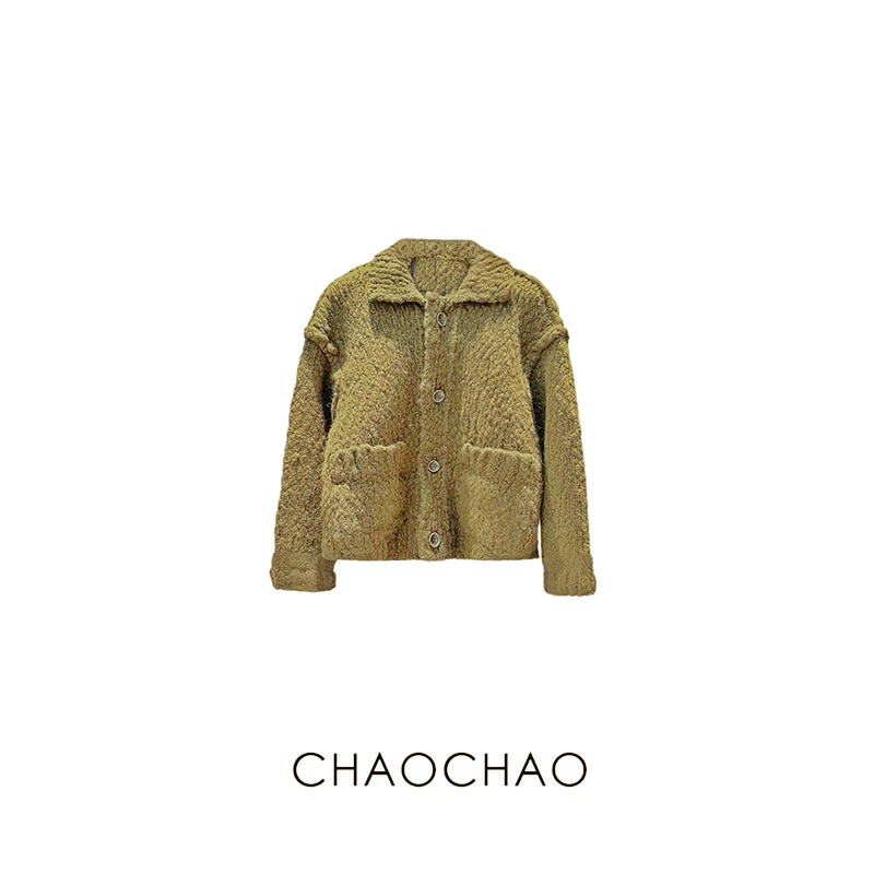 CHAOCHAO|休闲大肚羊毛金线混纺针织长袖金线翻领毛衣复古双色