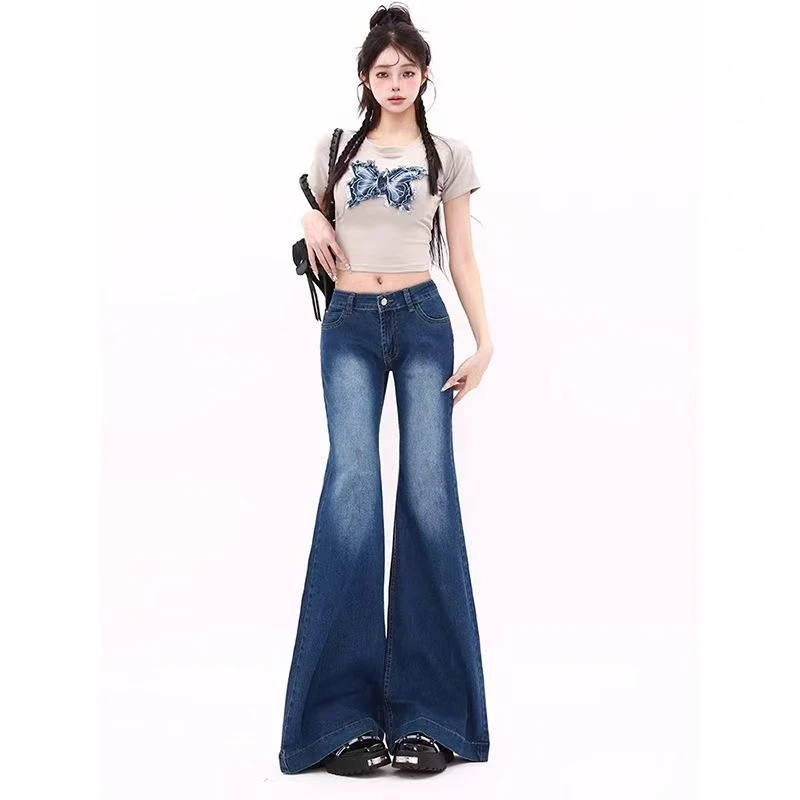 默认瑕疵，介意勿拍，高级废土风大喇叭牛仔裤女秋季显瘦复古长裤