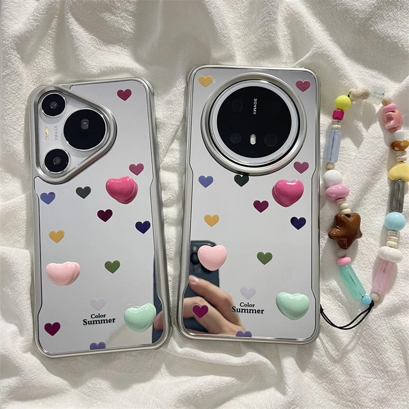 多巴胺彩色爱心适用华为mate70pro+手机壳mate60pro镜面pura70女