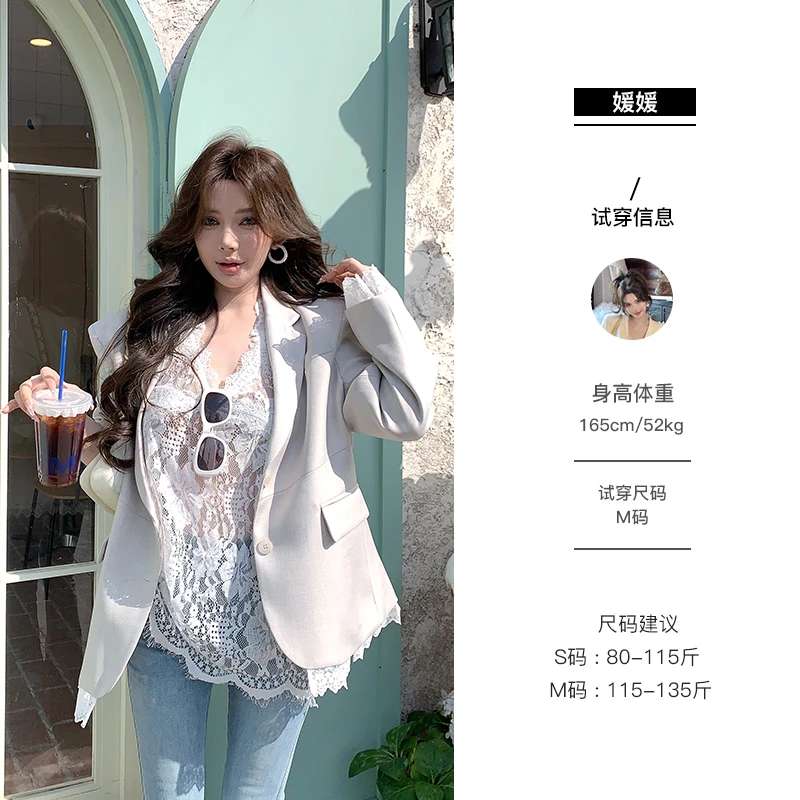 媛媛【杂志主编】米色高级感小西装2025春秋新款休闲西服外套#W0820