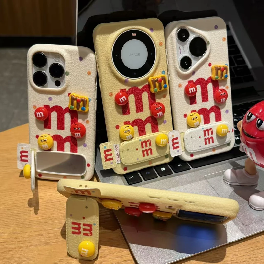 GGBond立体彩点m豆支架适用苹果17/16皮纹手机壳华为vivo小米oppo