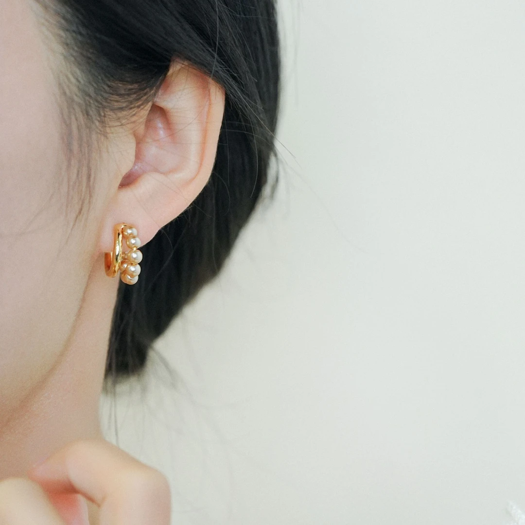 铜合金耳饰 香槟金色双环耳圈女简约时尚小众设计高级感通勤百搭