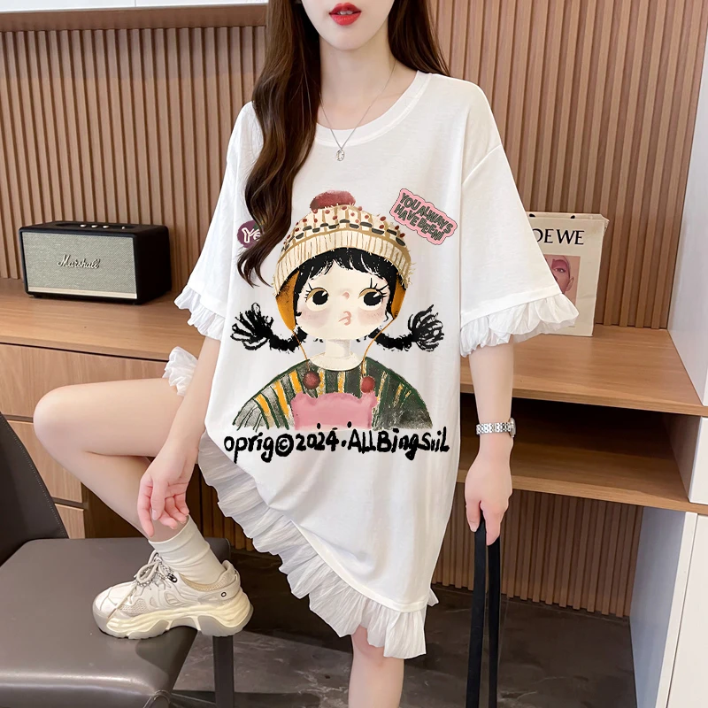 纯棉假两件连衣裙女夏季爆款韩版时尚网红洋气炸街宽松大版T恤裙