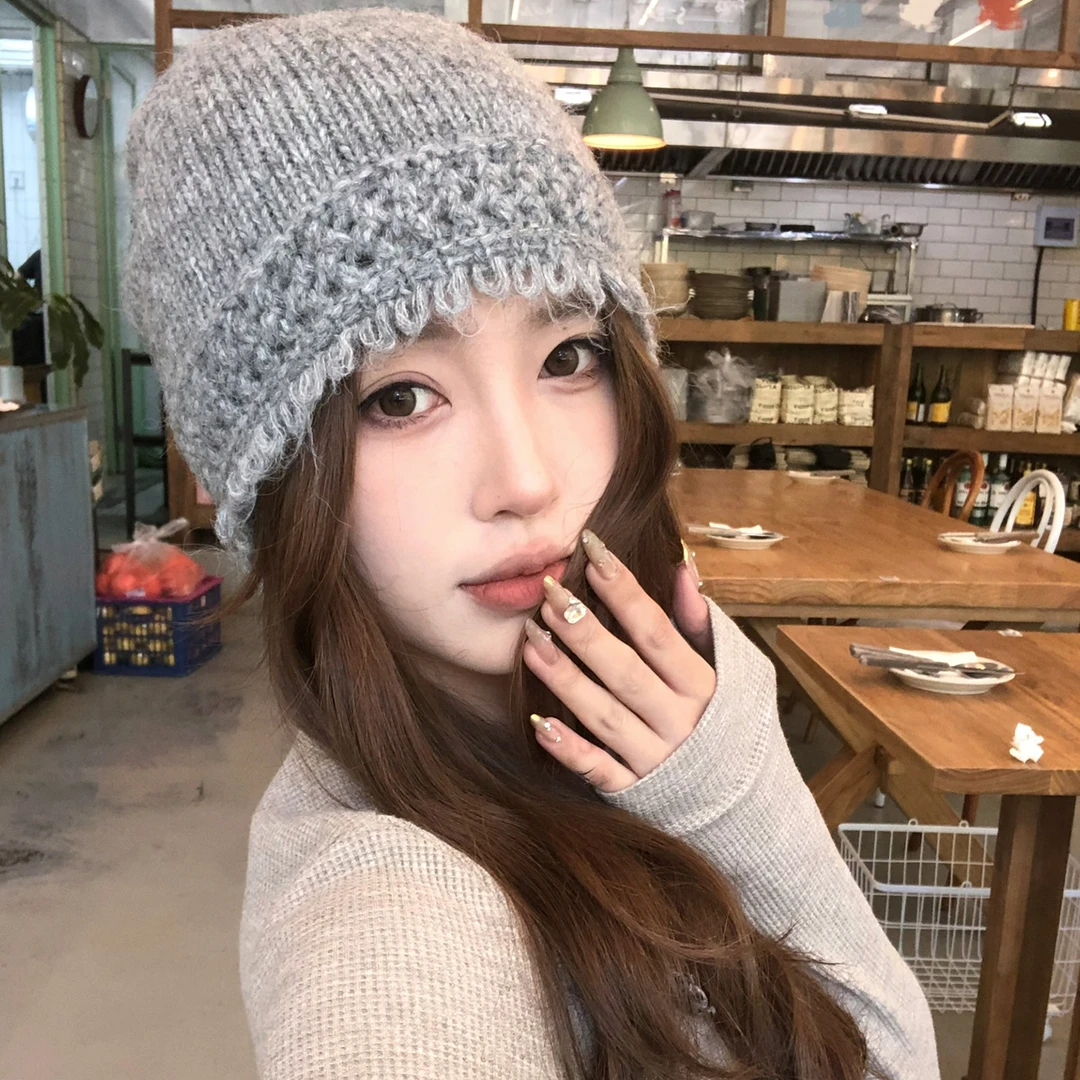 【猫仔kitten】慵懒风针织套头帽女冬季保暖韩系百搭防寒ins纯色