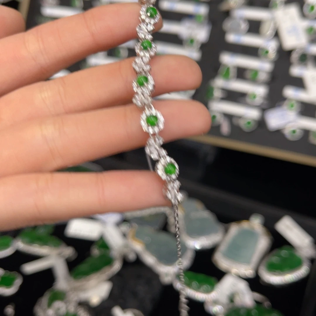 翡翠戒指银S925镶嵌翡翠手链