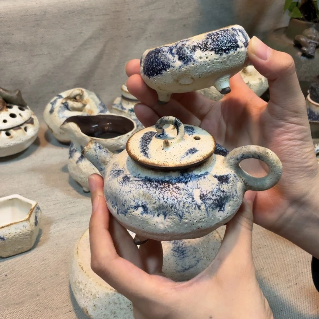 粉引手作一壶带一杯