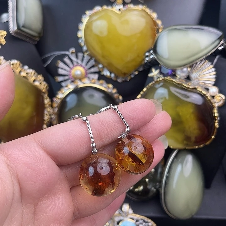 山***楂琥珀银S925镶嵌裸石