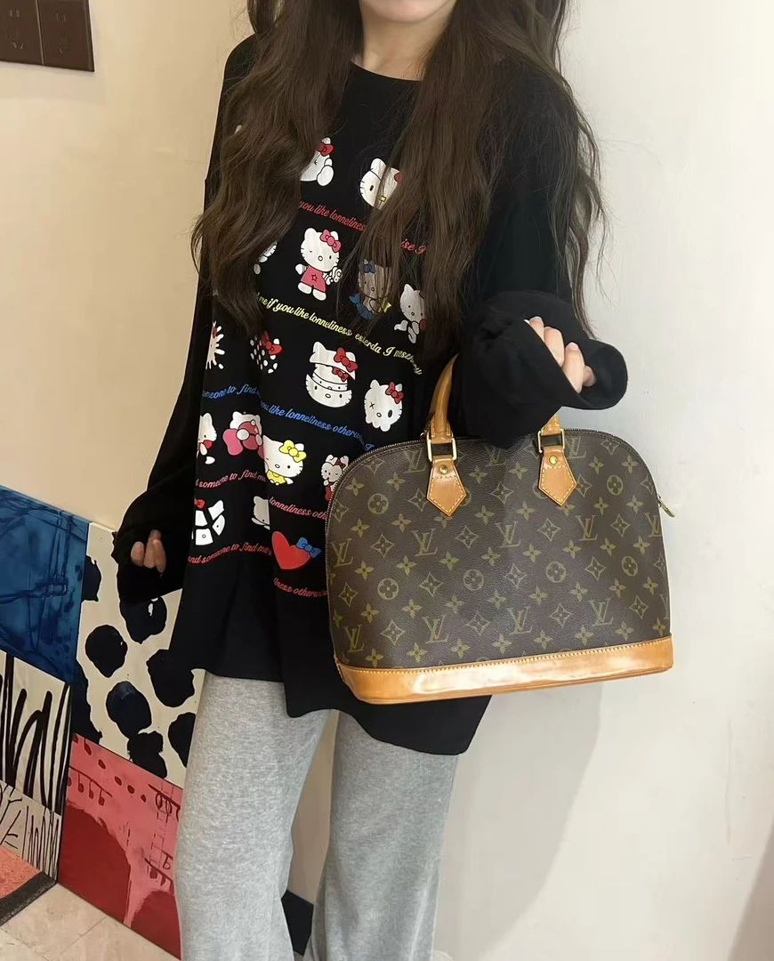 95新 LouisVuitton/路易威登 老花alma中号贝壳包/手提包
