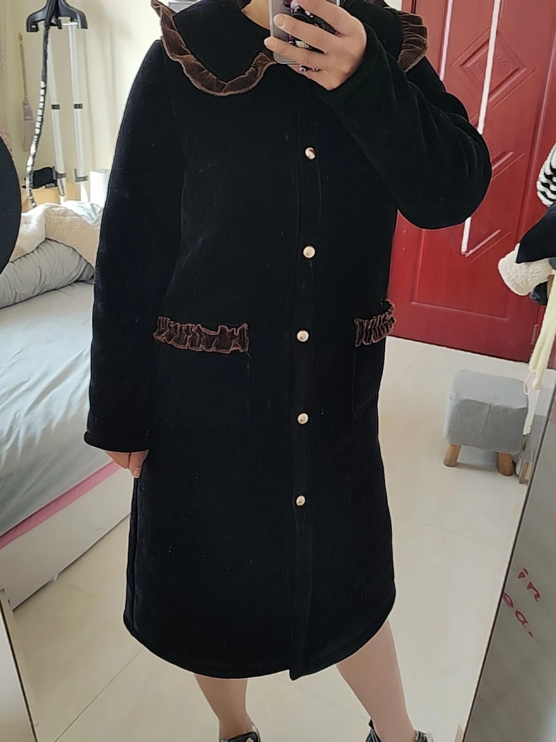 可外穿睡衣！木耳边海军领学院时髦保暖三层加厚女单件棉衣