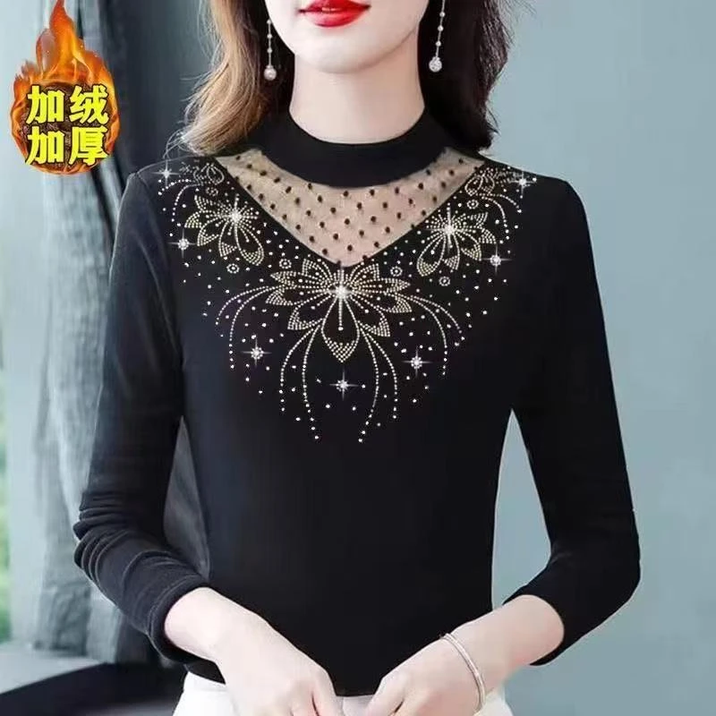 主播同款加绒烫钻 打底衫加厚