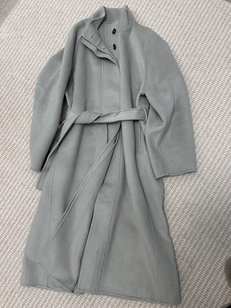 100绵羊毛！双面呢大衣女秋冬2025新款高级感赫本风立领长外套