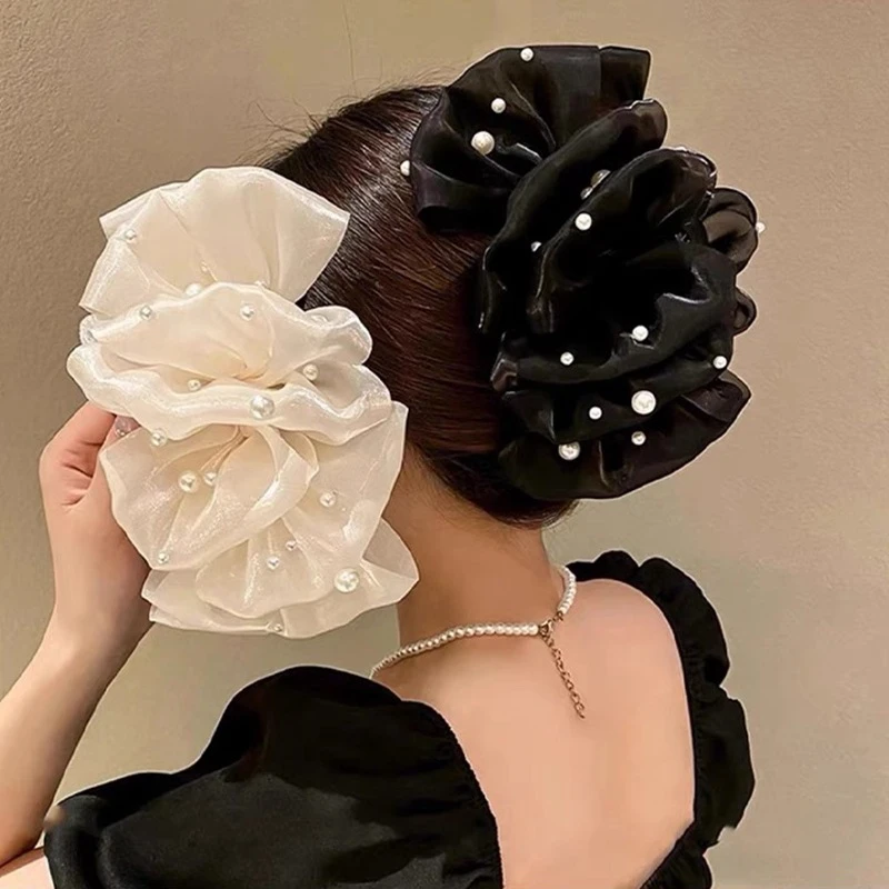 气质蝴蝶结泡泡网纱抓夹多层设计后脑勺鲨鱼夹日常佩戴仙女发饰品