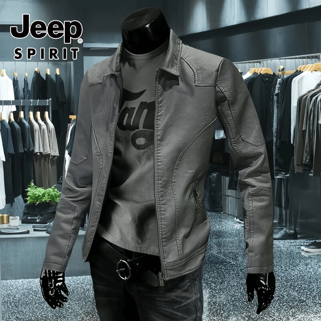 JEEP吉普海宁皮衣春秋季时尚痞帅修身皮夹克休闲上衣帅气男装外套