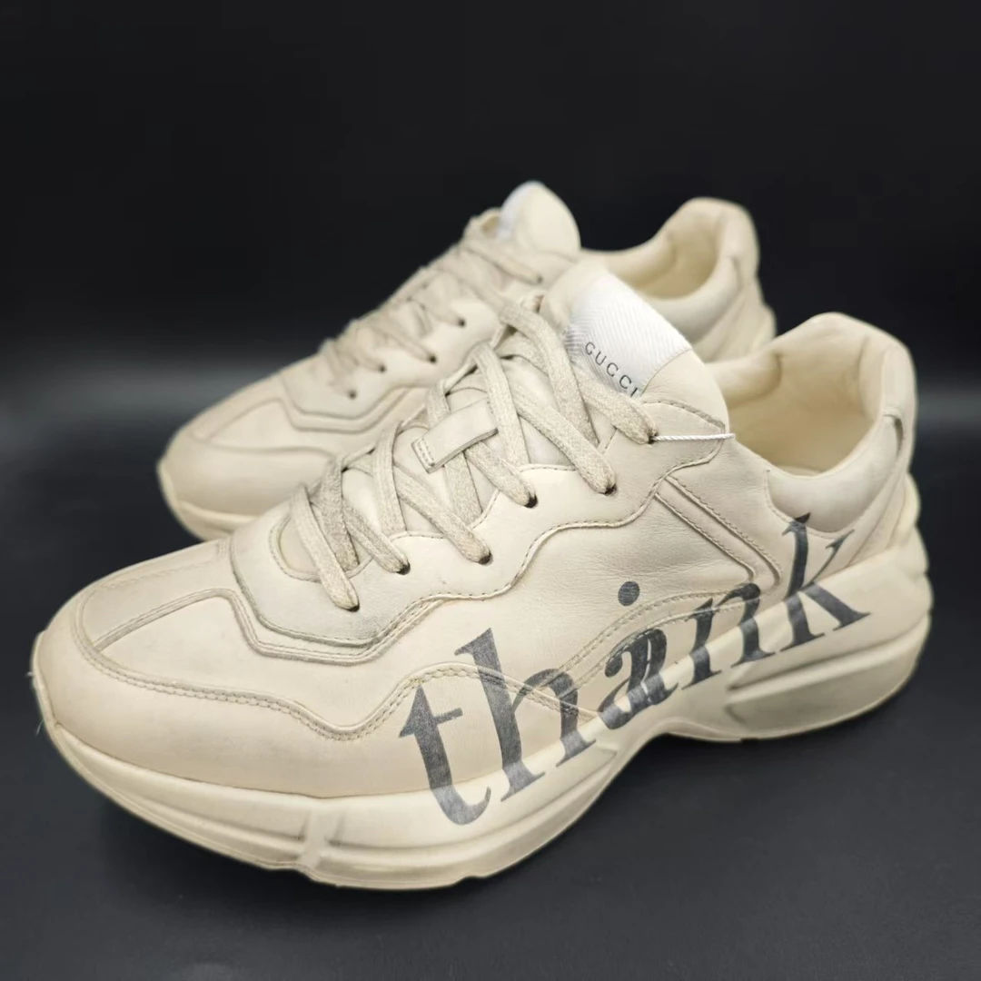 95新 GUCCI/古驰 经典时尚百搭米色做脏做旧老爹鞋40欧码 lb317