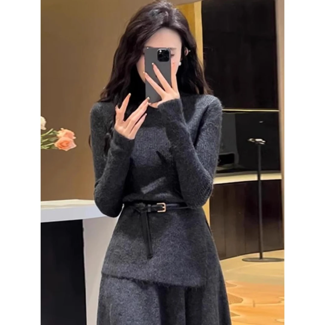 【万达撤柜】潇湘赫本式针织连衣裙早秋2024新款女装早秋茶装全套