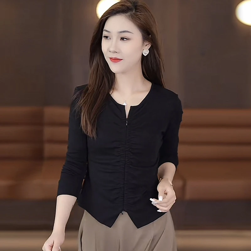 LOzP韩版小个子修身长袖t恤女春秋季新款气质休闲显瘦打底衫上衣