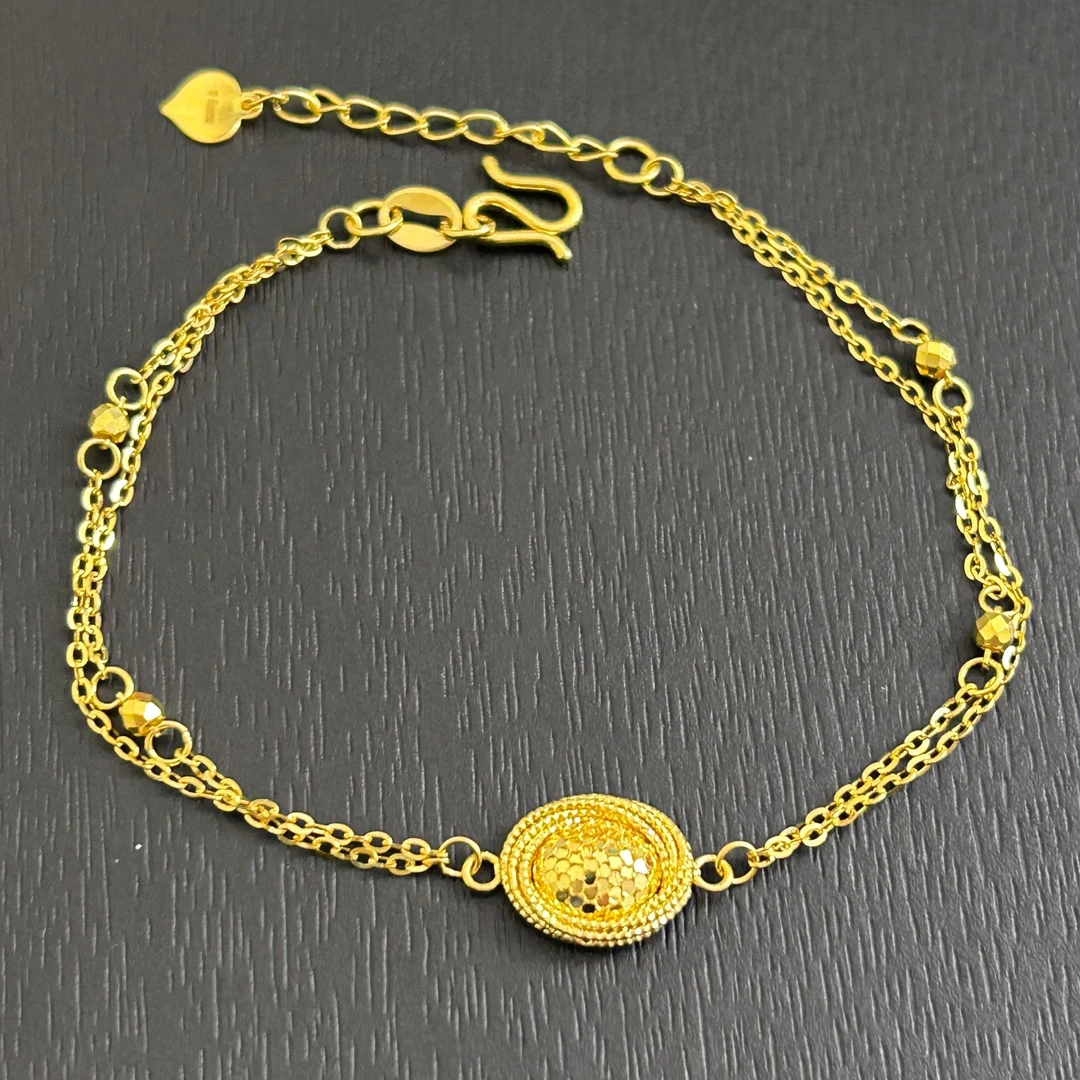 【店长专享】足金999精工5G龙鳞鸽子蛋双层手链ZBHJSL390