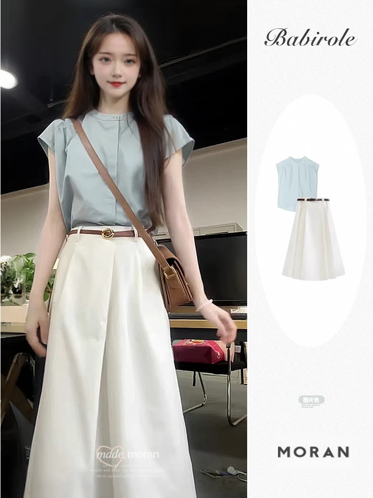 韩系简约气质职场通勤衬衫上衣半身长裙两件套装女夏天搭配一整套