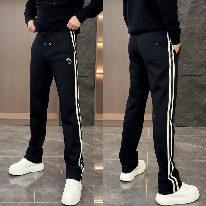 高品质欧货百搭直筒休闲裤男士秋季新款条纹阔腿裤子宽松运动卫裤