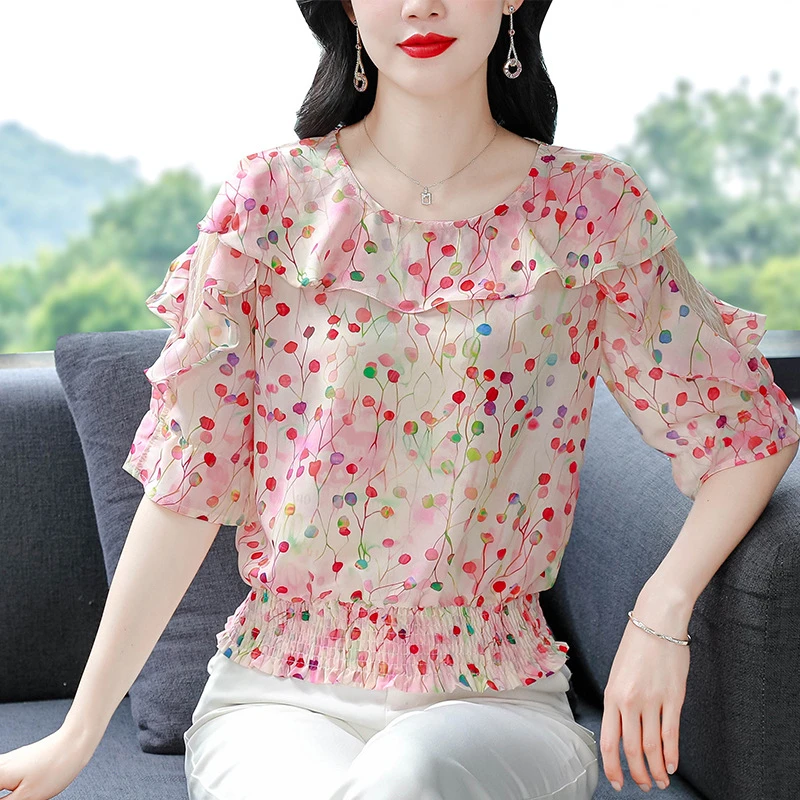 dydd3123时尚减龄甜美碎花衬衫女2025夏季新款气质百搭雪纺上衣