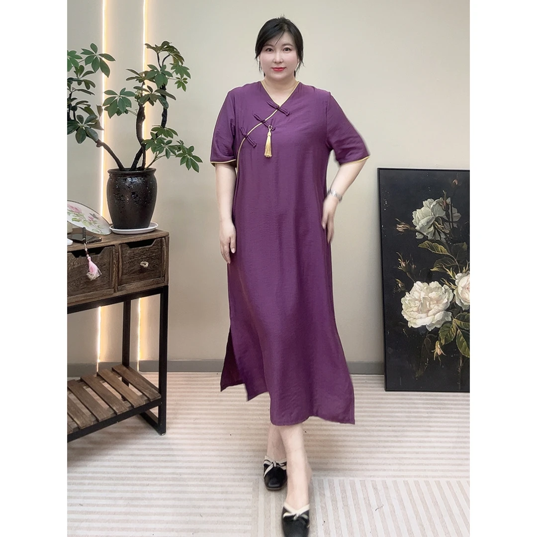 【胡小肥】22新中式大码连衣裙8151-1气质时尚显瘦旗袍夏季新款清凉