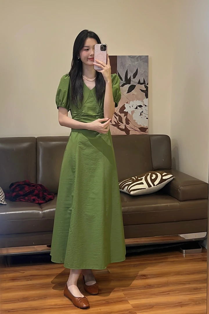 【清仓、不退换】"抹茶微风"     韩系减龄温柔风设计感连衣裙25058#