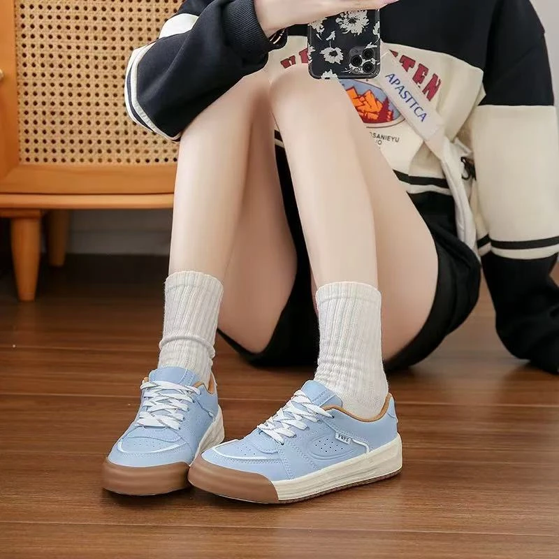 2428 蓝色小白鞋女2025春季新款学生韩版ins百搭厚底复古潮流板鞋