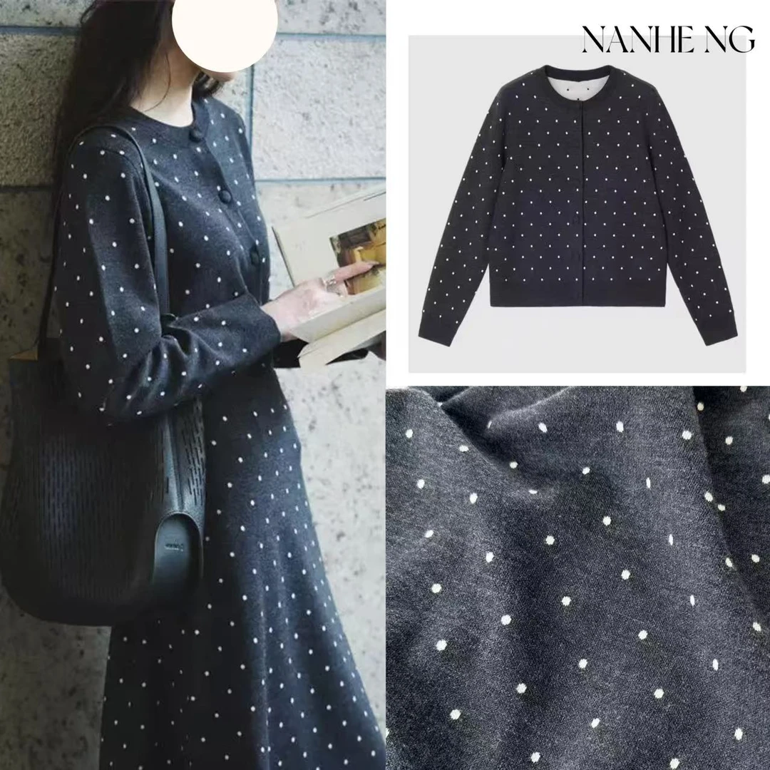 5317E羊毛波点针织开衫外套圆领长袖显瘦气质百搭