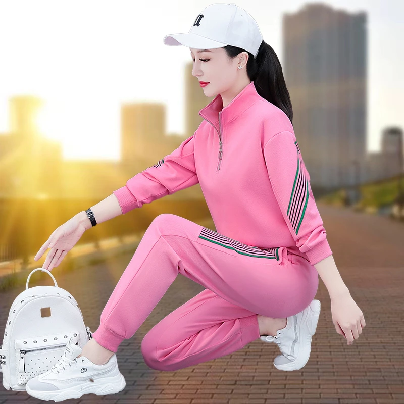 时尚洋气运动服套装女2025春秋季新款宽松跑步韩版显瘦减龄两件套