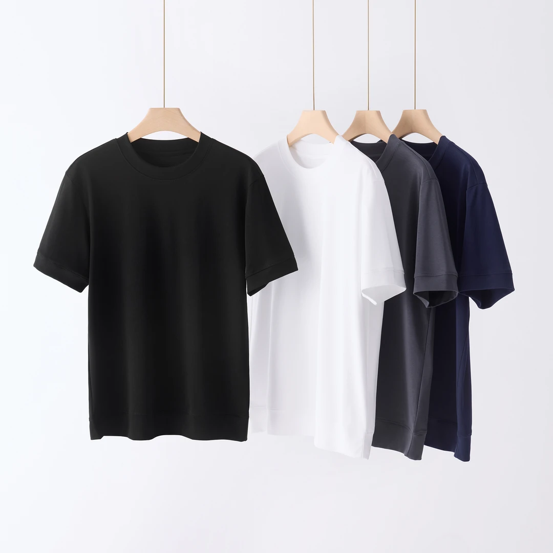 轻奢高品春夏新款液氨丝光棉短袖T恤男挺括柔感拼接冰爽打底衫男