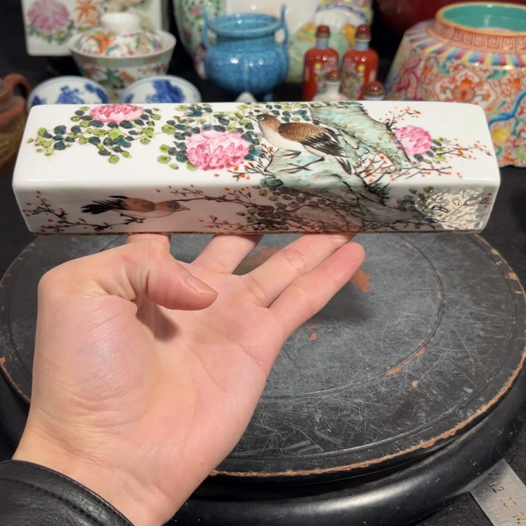 收***。摆件浅洚彩花鸟镇尺