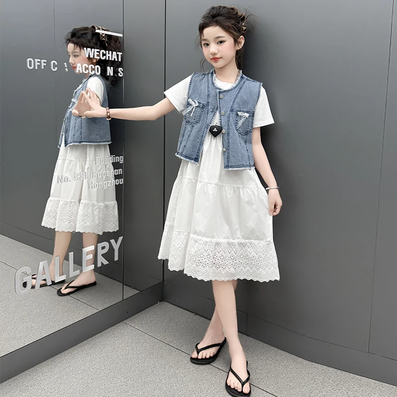 女童夏季洋气时髦连衣裙2025新款女大童夏款儿童夏装韩系套装裙子