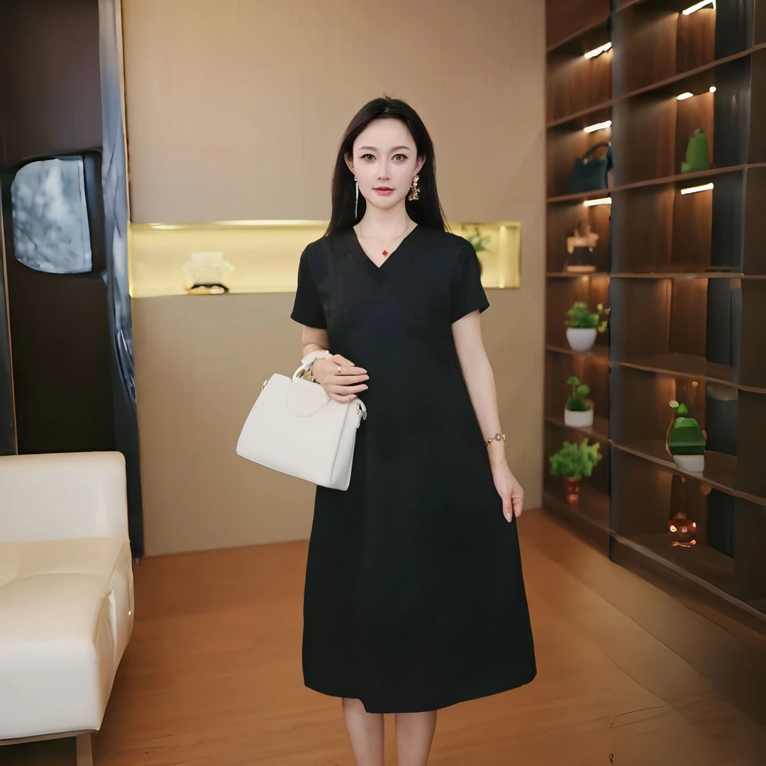 10298-夏季连衣裙女夏季高端复古印花遮肉显瘦中年妈妈长裙【G仓】