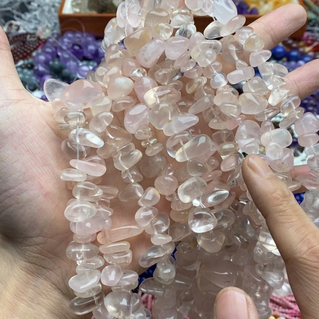 玛瑙/玉髓未镶嵌珠宝半成品一条天然粉水晶三合一糖豆