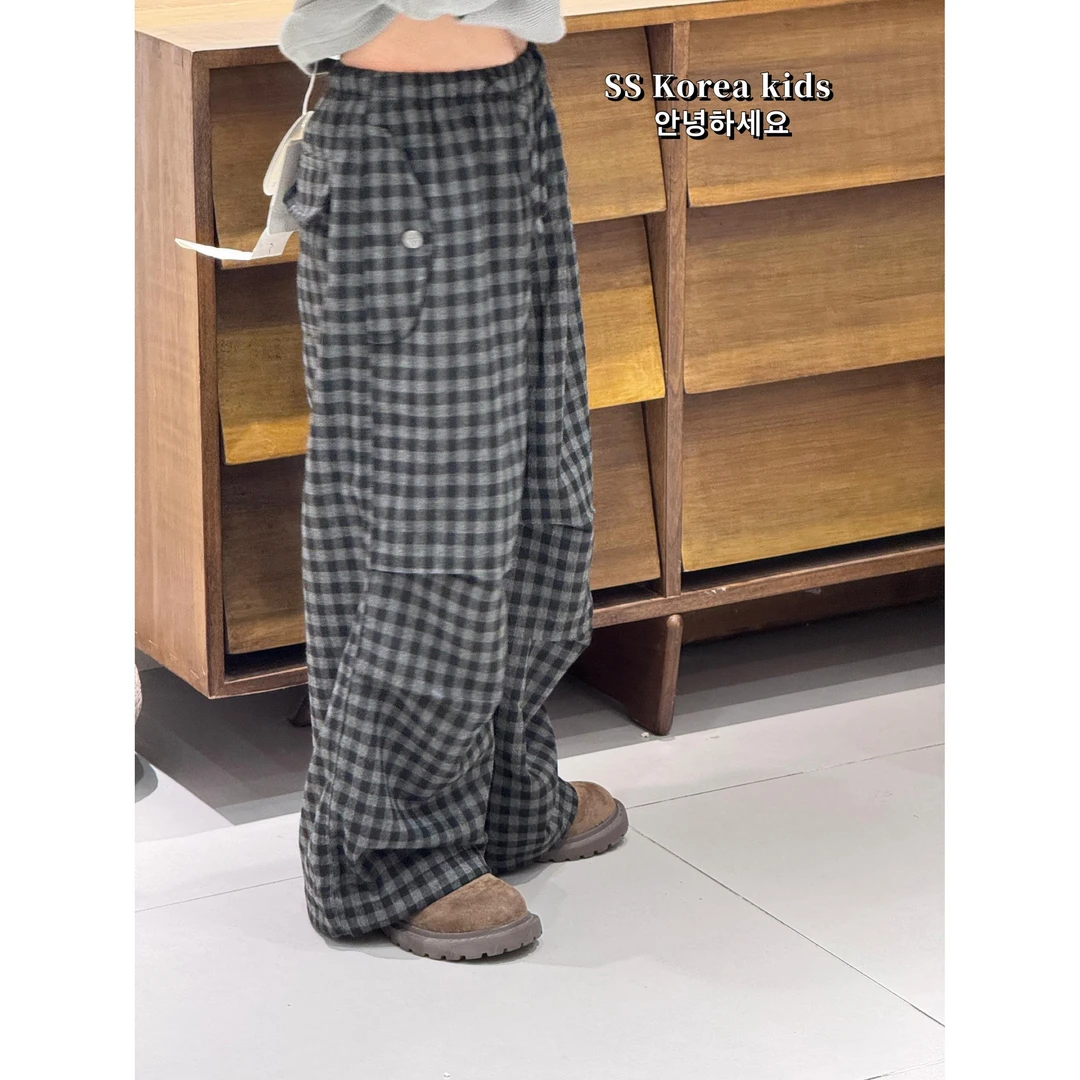 实体韩货高级男孩休闲裤2025新款儿童裤子格子裤秋季男童直筒裤