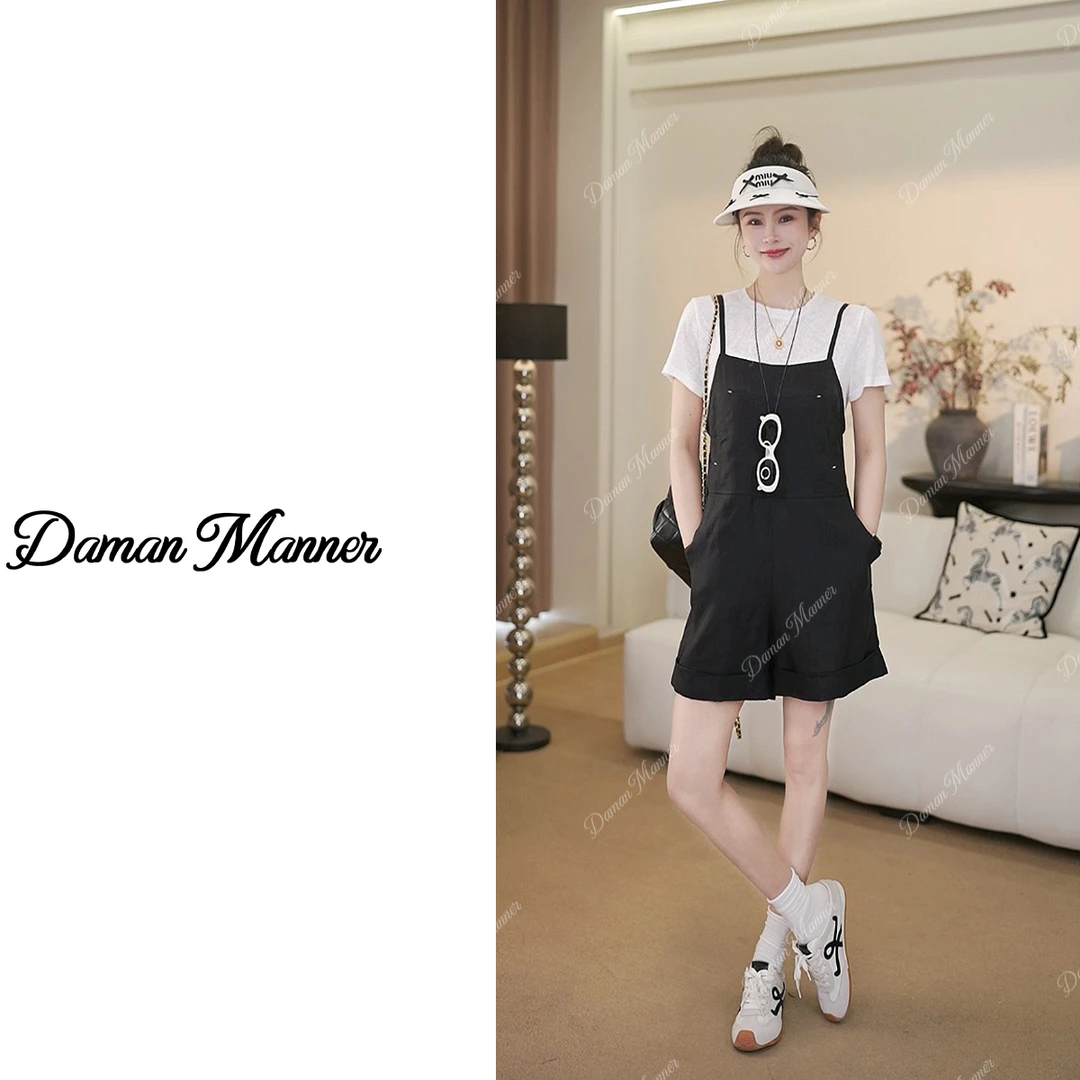 DAMAN | 亚麻背带裤短裤夏季设计感时尚百搭宽松背带裤DM25296