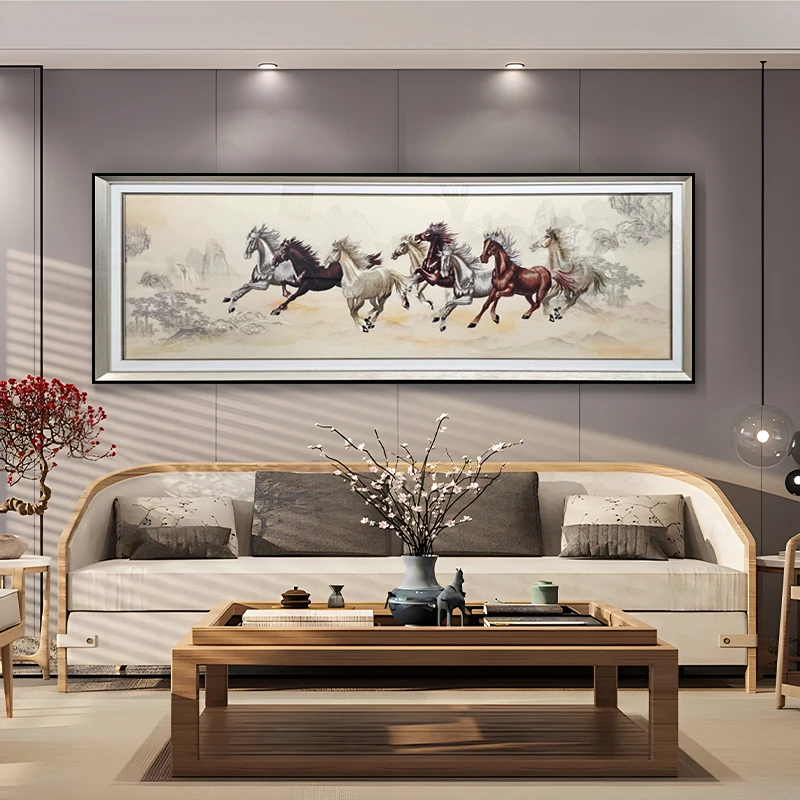 新中式名画客厅书房沙发背景墙面装饰画办公室挂画大气马80230