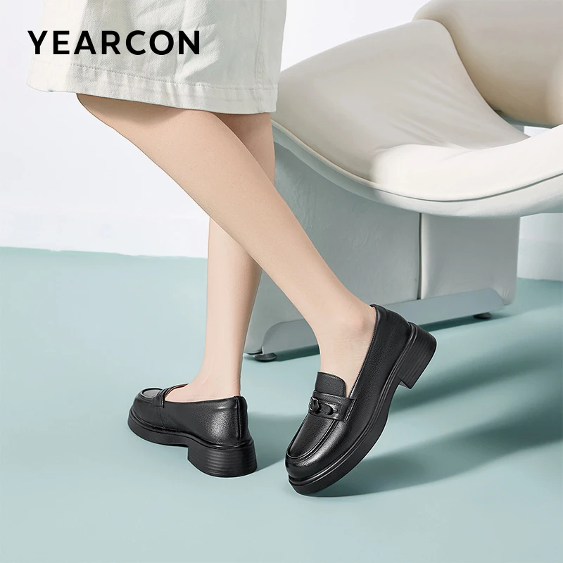 意尔康一脚蹬英伦风小皮鞋春秋新款轻便透气软底乐福鞋松糕跟女鞋