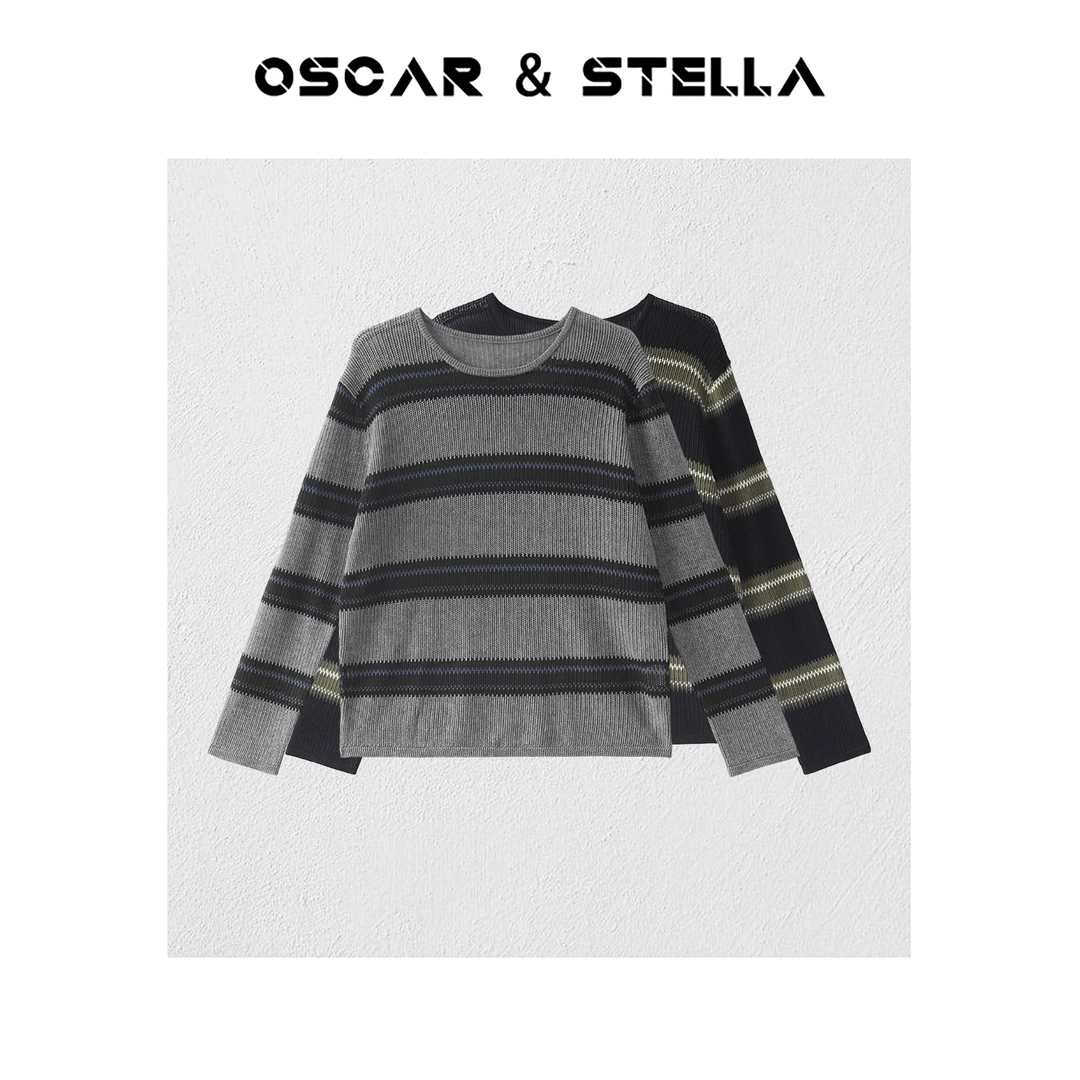 OSCAR&STELLA【协奏】条纹设计感圆领针织百搭保暖毛衣349-69213